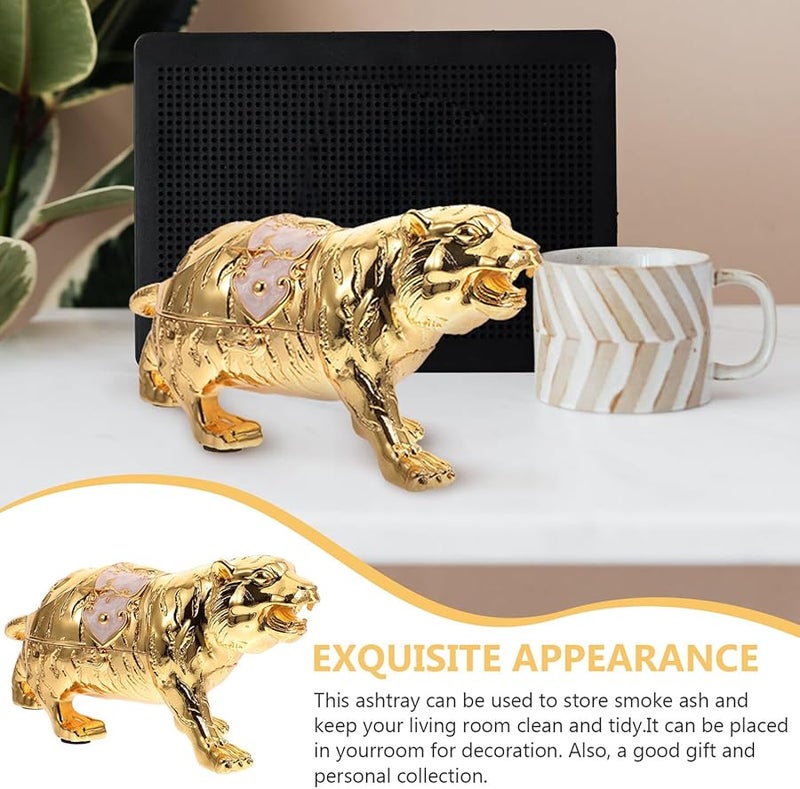 منفضة سجائر معدنية على شكل نمر مع غطاء مقاوم للرياح لتزيين المنزل والمكتب للهواة - Image 2